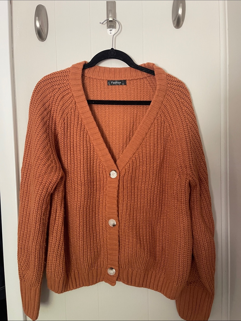Women's Chunky Knit Button Cardigan - Rust Orange